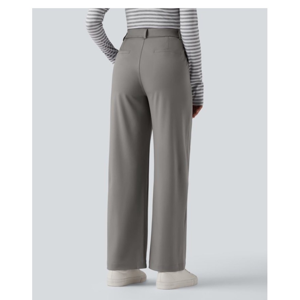 Halara Womens High Waisted Wide Leg Trouser Pants Gray Pleated Front Size Small